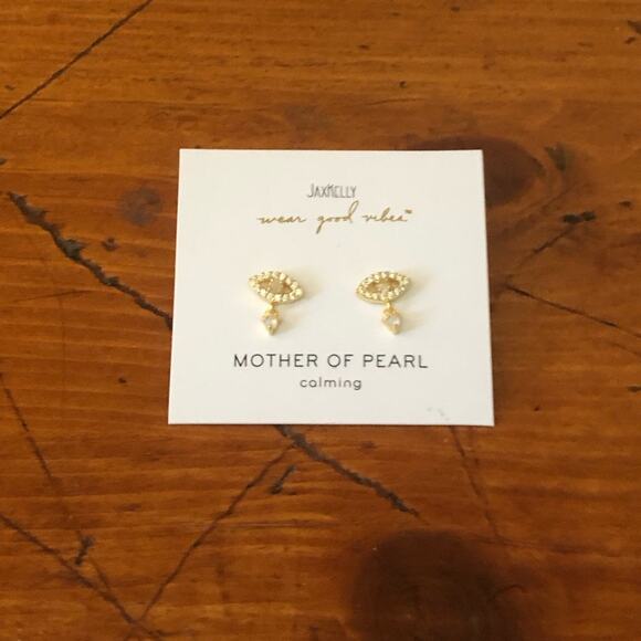 JAXKELLY NIP Mother of Pearl CZ-encrusted Evil Eye Petite  Drop Stud Earrings - Picture 3 of 11